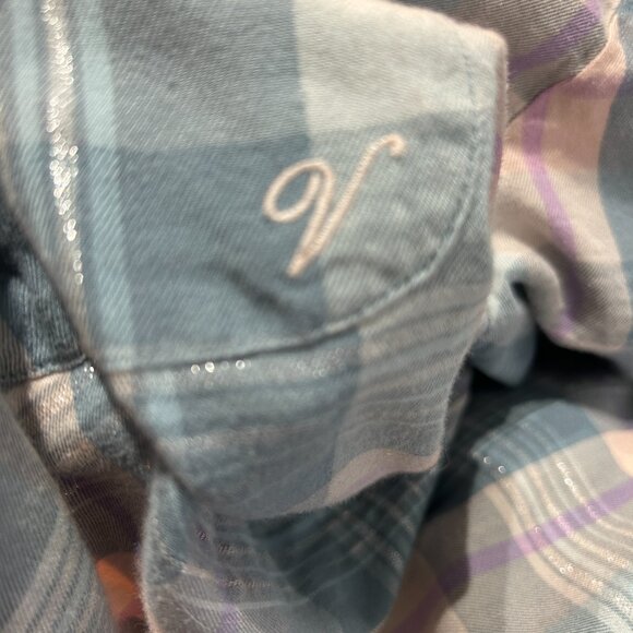 Victoria’s Secret Pastel Plaid Cotton Pajama Set Sz S Silver Thread Y2K Vintage - Picture 9 of 9